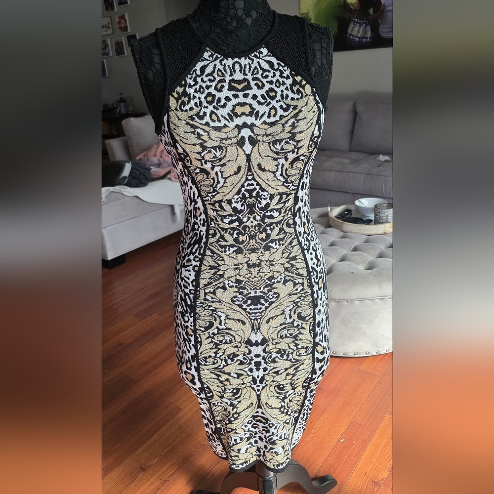 Cache Shimmer Animal Print Sleeveless Dress